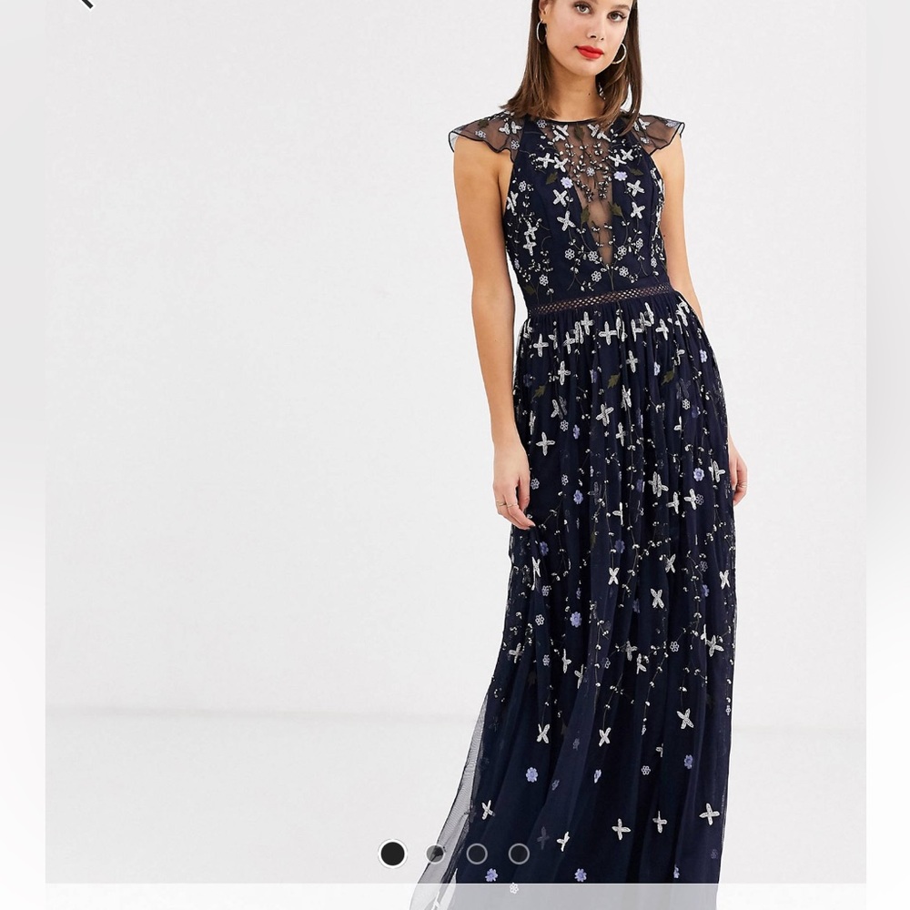 NWT Embroidered floral and sequin mesh maxi dress